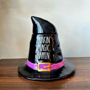 NEW Rae Dunn Limited Ed Halloween Witch Hat Decor/Food Candy Dish w/Lid IN BOX